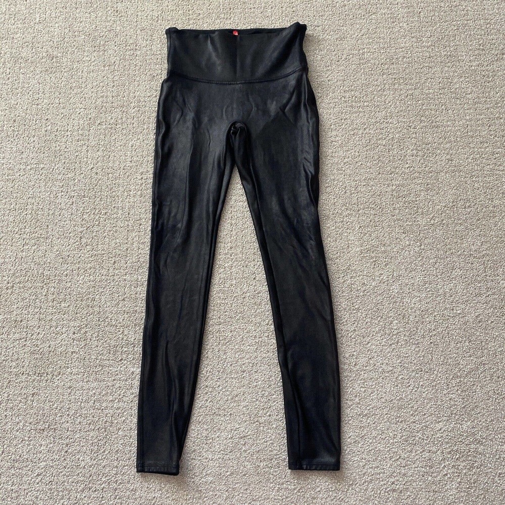 Spanx Women’s Pants Size Medium Black Faux Leather Leggings 28” Inseam Stretch